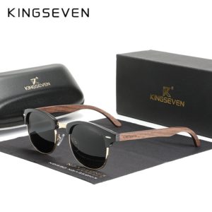 Óculos de Sol Kingseven Polarizado Com Proteção UV400 e Haste de Madeira